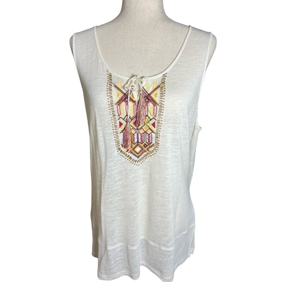 Lauren Michelle Open Front Cardigan w/Aztec Embroidered & Beaded Tank, size XL - Picture 13 of 15